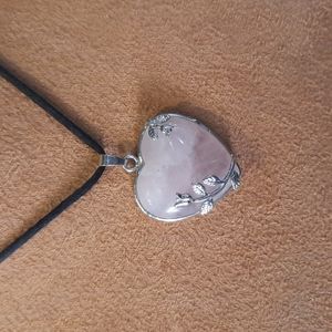 Rose quartz silver rose heart necklace charm
